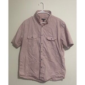 Alfani Mens XL Pink Cotton Short Sleeve Button Down Shirt Casual Pockets